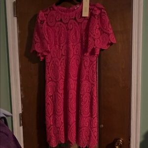 Chic Lace Midi Dress in Vibrant Pink